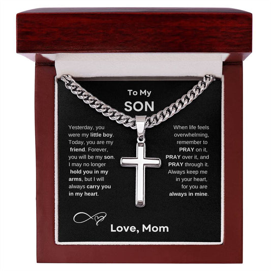 Cuban Link Chain With Cross - To My Son